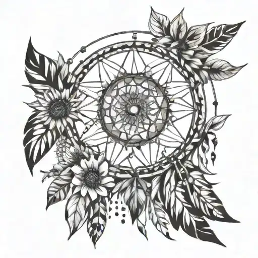 Native American Dream Catcher With Feathers And Sunflowers