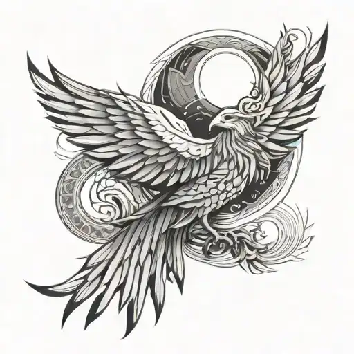 Geometric Phoenix With Moon On Top