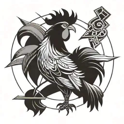 Rooster And Moon And Sword