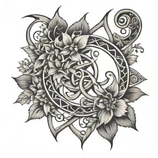 Viking Symbol With Flowers Intertwined