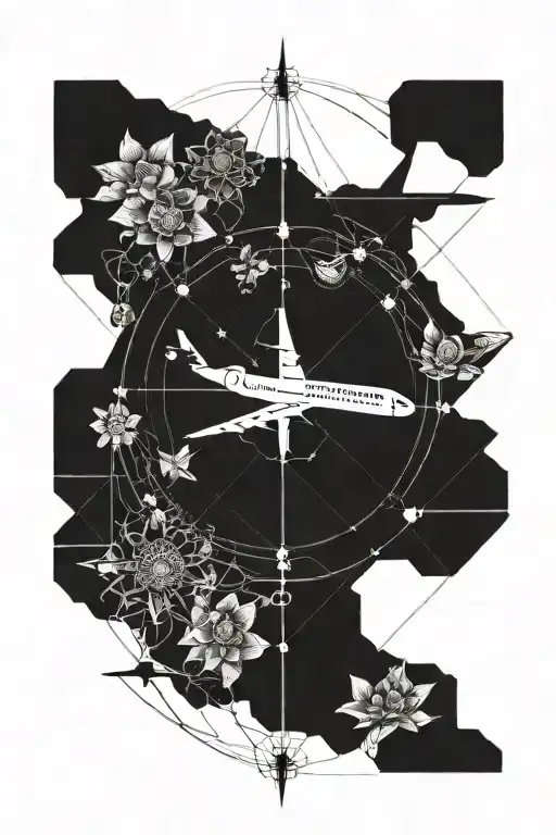 Plane Travel World Grid Lines Flowers Compass