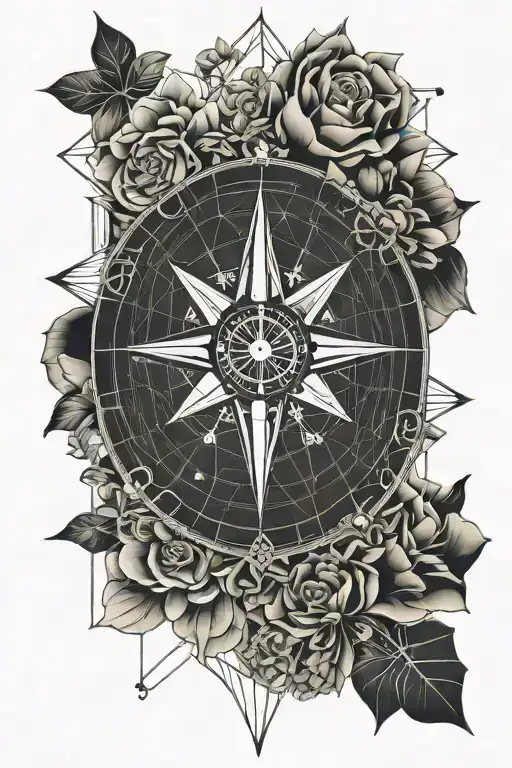 Plane Travel World Grid Lines Flowers Compass