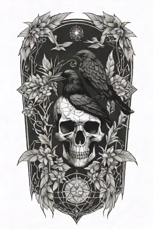 Raven And Crystals With Skull