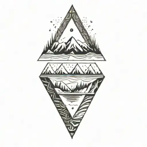 Mountains Ocean Geometric Style Inside Triangles