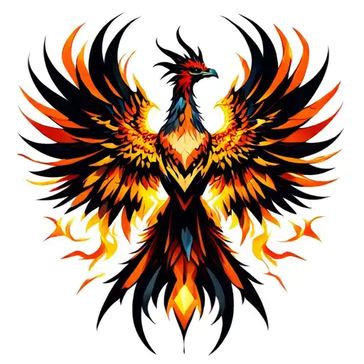 Phoenix With Spread Wings With Fire Elements
