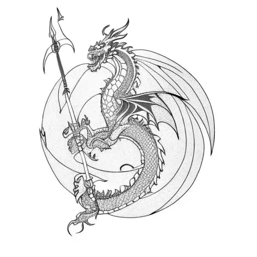 Dragon Connected By 4 Swords In Each Direction