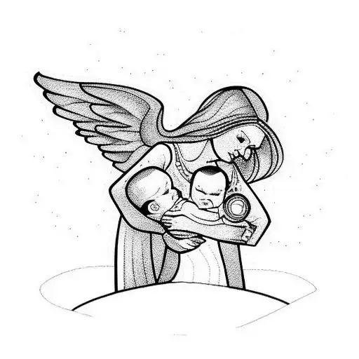 Mother And Son And The Baby Angel Due To Miscarriage