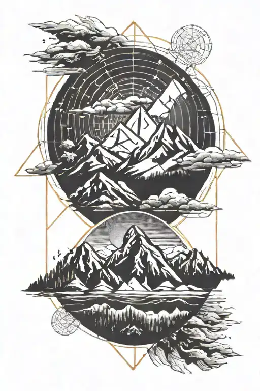 Mountain Sunrise With Geometric Patterns Inspired