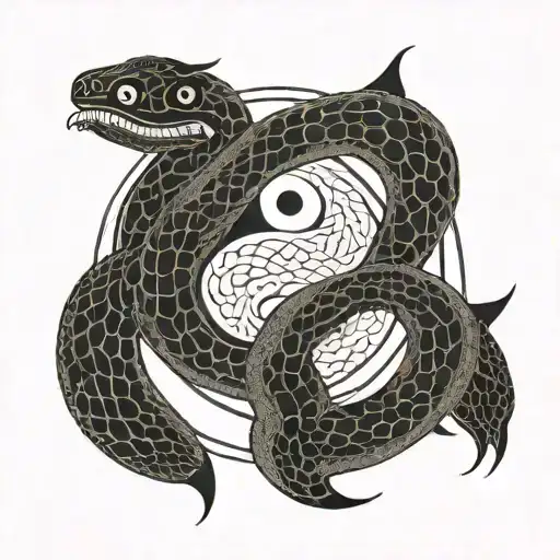Yin And Yang Symbol With Two Snakes Eating Each Other's Tails As The Outside Boarder Of The Circle