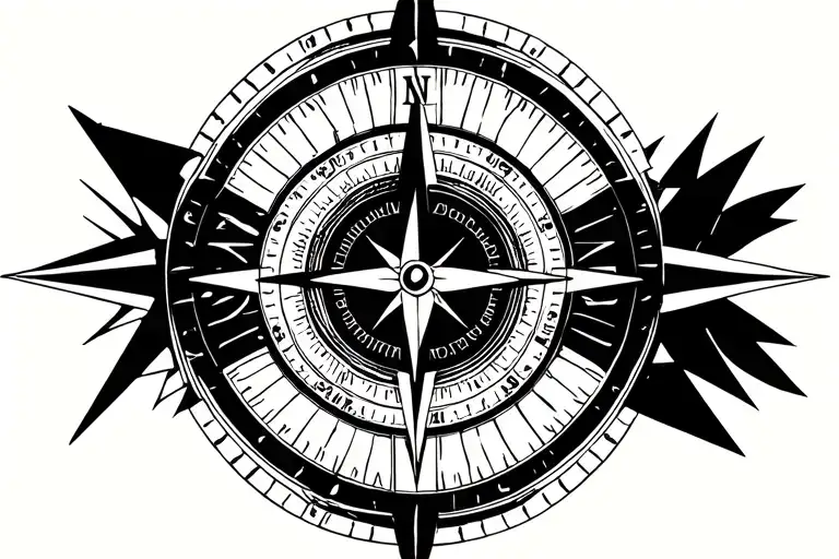 Clock And A Compass Surrounded