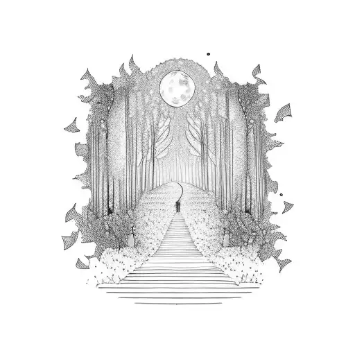 A Moonlit Path Leading To A Grand Piano In A Peaceful Forest