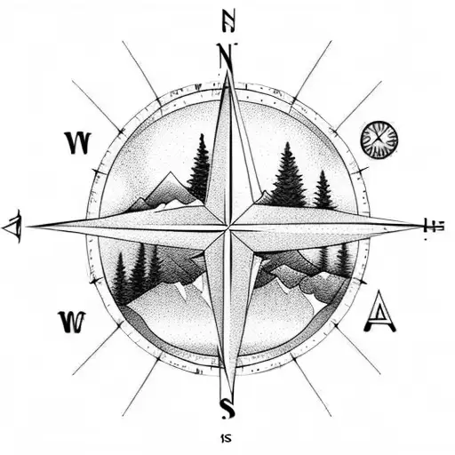 Compass With Mountains And Forest