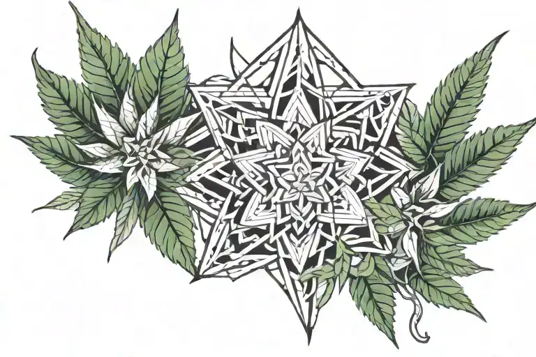 Flamboyant Flower And Cannabis Leaf Intertwined