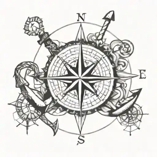 Compass And Anchor Combined With Outline
