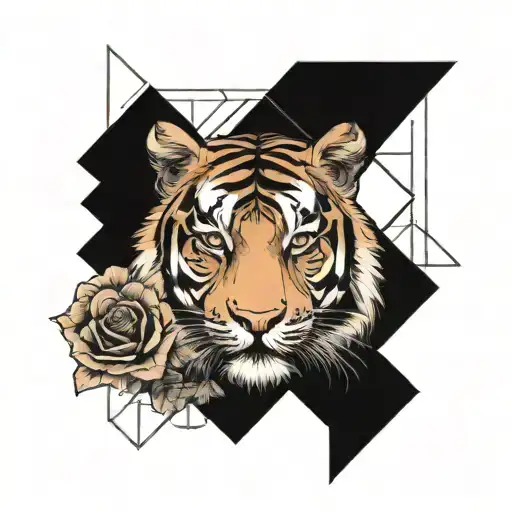 Tiger Head Surrounded By Shapes And A Rose