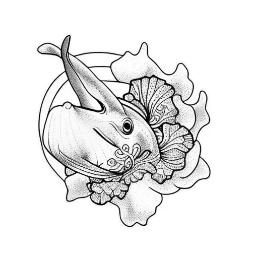 Dolphin In Hibiscus Flowers