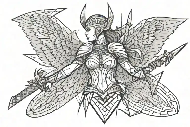Valkyrie Warrior With Katana Wings Emerging From Her Back