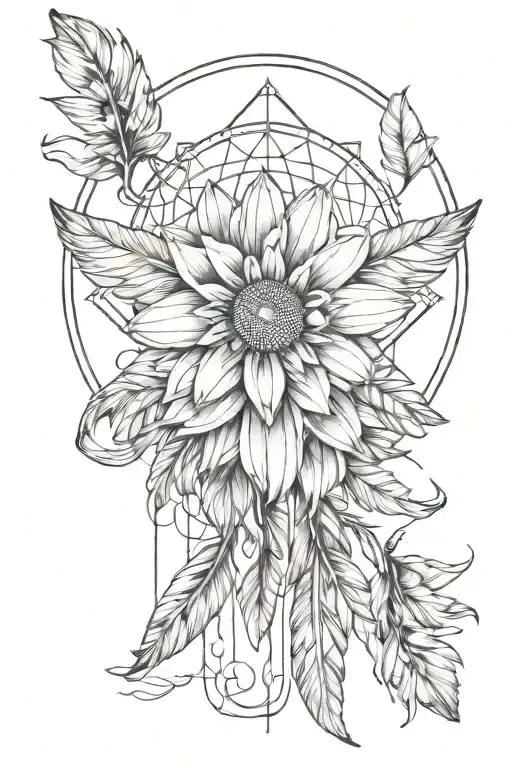 Daisy With Feathers Floating Like A Dream Catcher