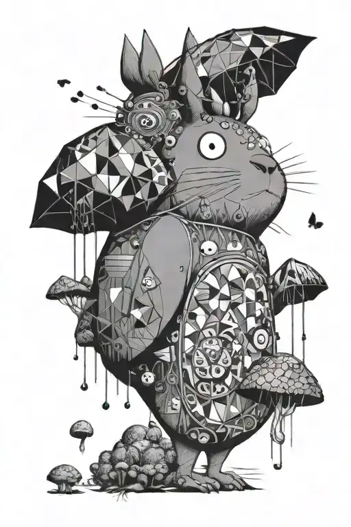 Psychedelic Totoro With Mushrooms And Kodama
