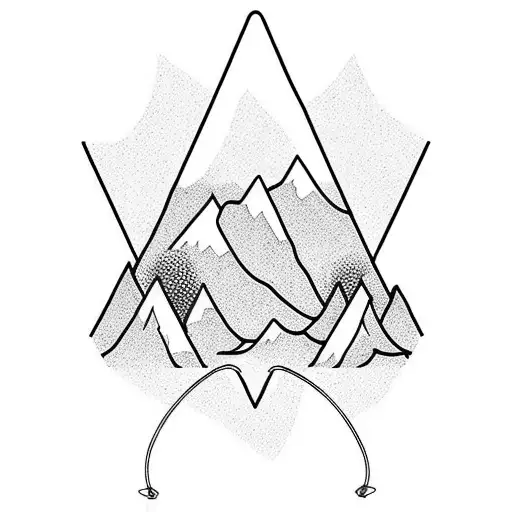 A Minimalist Tattoo Of A Mountain Range With A Fishing Line And Hook Hanging From It