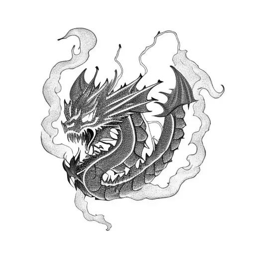Black Dragon With An Open Mouth Spewing Flames