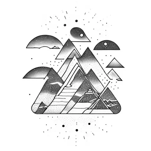 A Vertical Minimalist Tattoo Of A Mountain Range With The Northern Lights As The Background