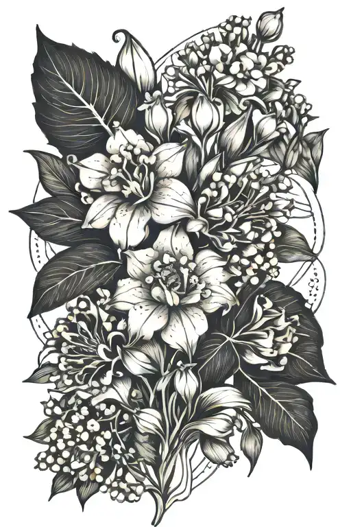 Carnation And Lily Of The Valley And Larkspur