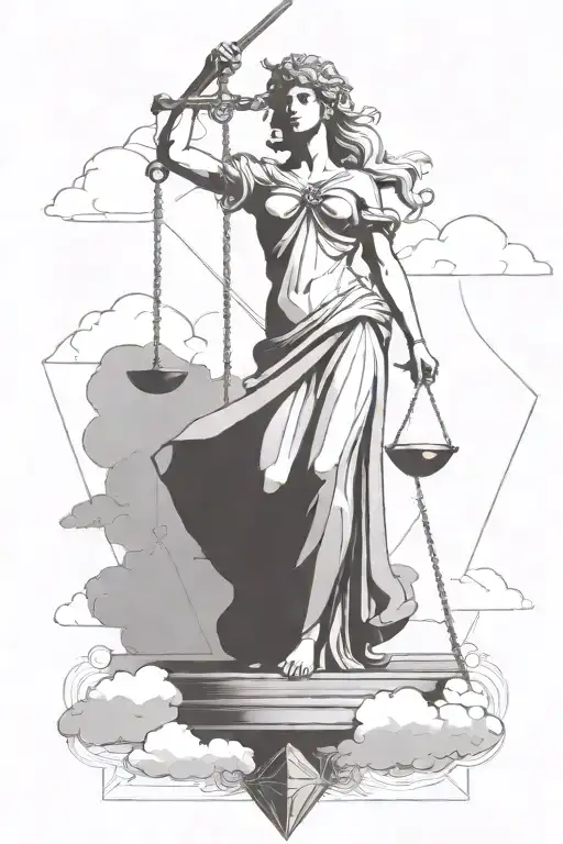 Lady Justice With Sword And Scale With Clouds Behind