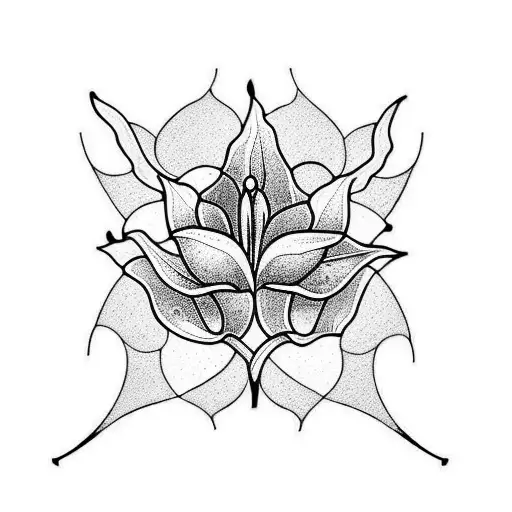 A Minimalist Tattoo Of A Cathedral Stained Glass Window With A Royal Lily Incorporated