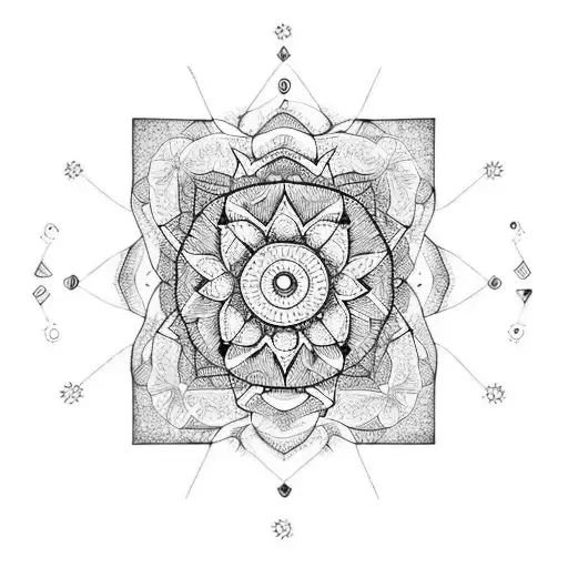 A Dotwork Mandala Incorporating Elements Of Hiking Gear And Nature