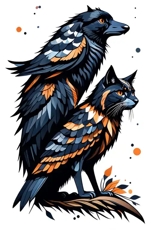 Wolf And Cat And Owl And Raven Perched