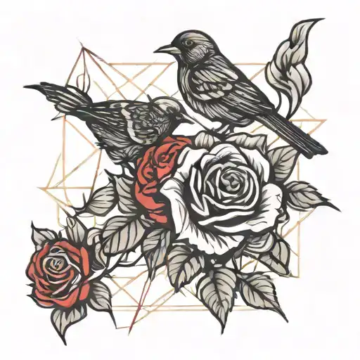 Black And Red Roses With Bird