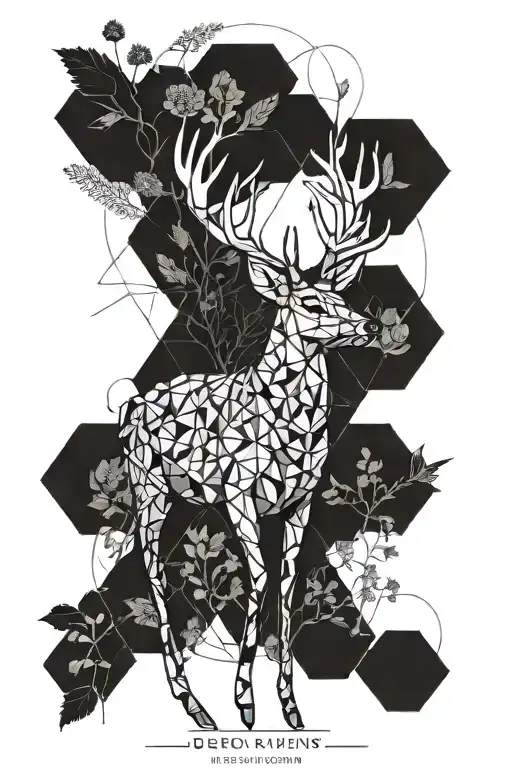 Deer Running Surrounded By 4 Leaf Clovers And Thistles