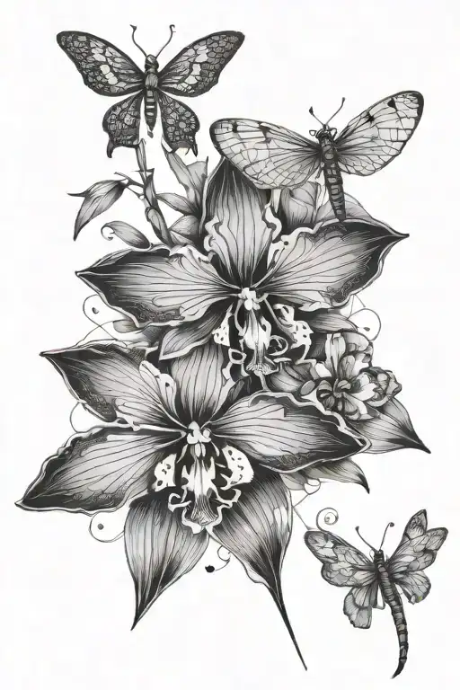 Orchid Flowers Dragonfly Flying