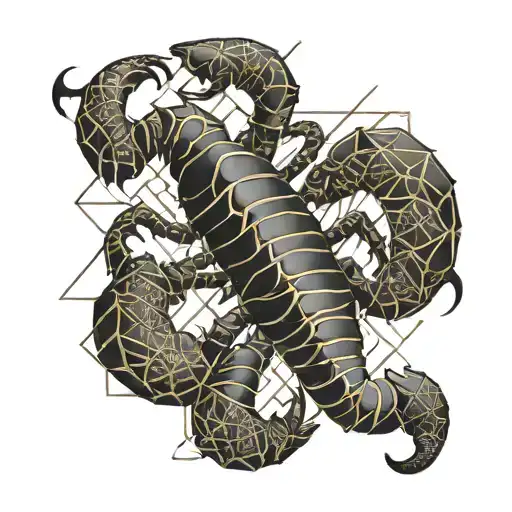 Scorpion And Patterns On The Chest With Transition To The Arm