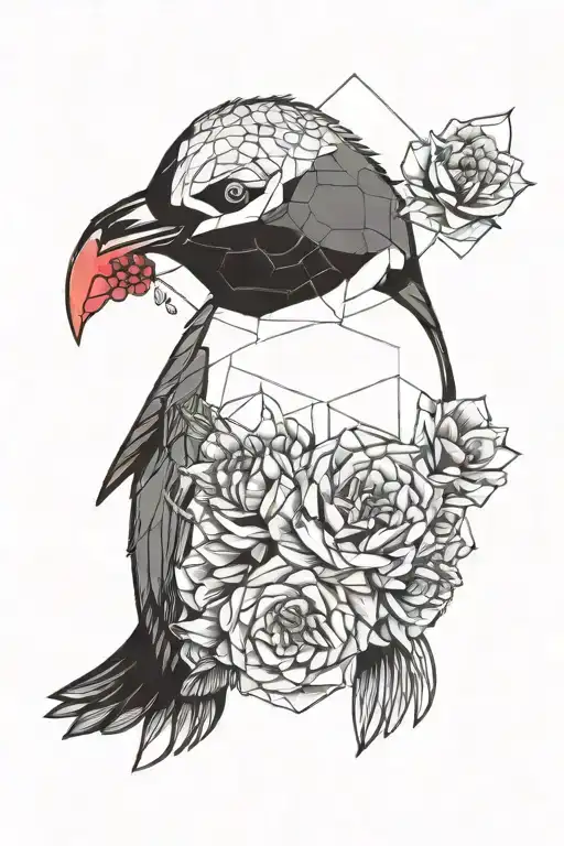 Baby Penguin And Holding Red Carnation Flower