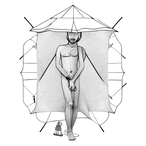 Nudist Man Under A Beach Umbrella