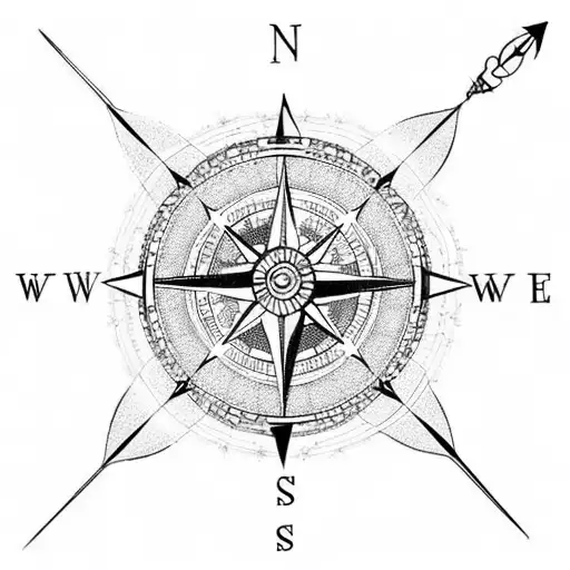 Compass With Arrow And 3 Cascading Circles