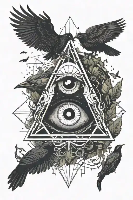 A Dark Forest Used For Magic Rituals And An Illuminati Eye Look From The Sky Surrounded By Ravens