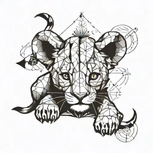 Cute Baby Lion Playing With A Cute Bull Skull