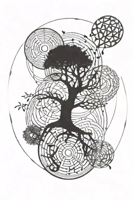 Circles Intertwined Within And A Tree Which Branches Are A Laberynth