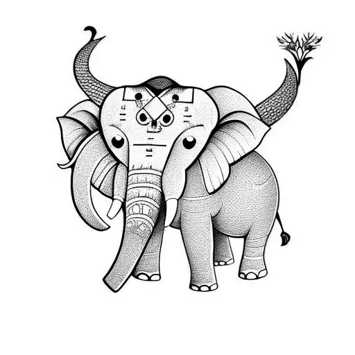 Elephant And Water Buffalo And Crocodile