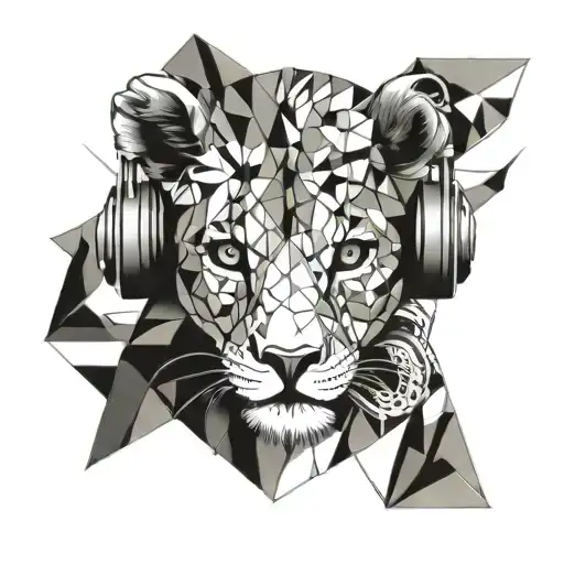 Cute Baby Lion Wearing Headphones