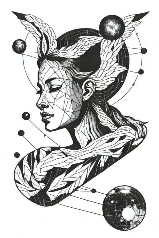 An Angel Who Closes Her Eyes And Above Her Head Is The Solar System