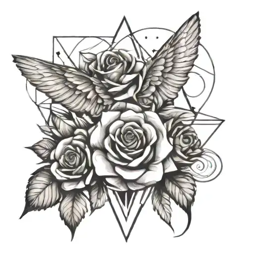 Roses Wings Triangle Tattoo Date Tattoo Featuring