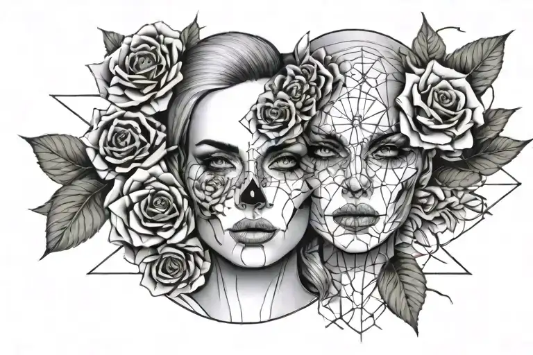 Woman With Half Of Her Face Like A Skull With Roses
