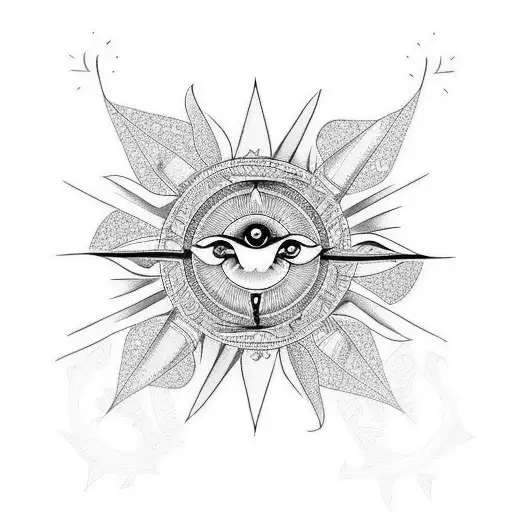 Crane Sun Andclouds Tatoo On Spine