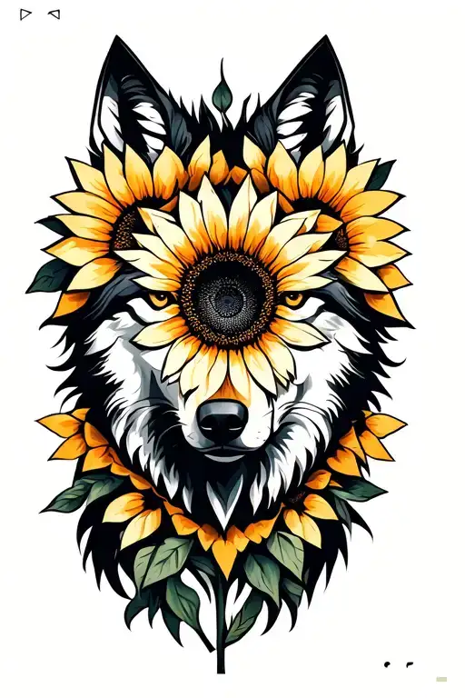 Wolf And Sunflower Intertwined