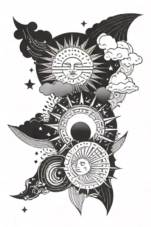 Sun And Cloud And Moon