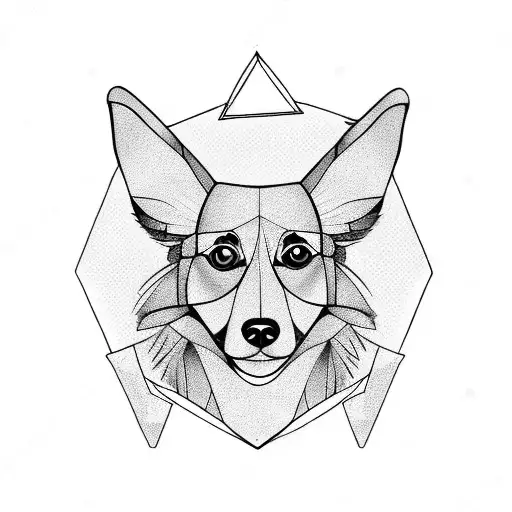 Papillon Dog In Triangle Geometric Design With Flowers
